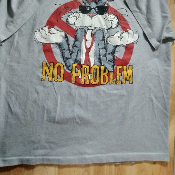 Vintage 80s No Problem Cool Cat Illustration Air Waves T-Shirt - Picture 2 of 9